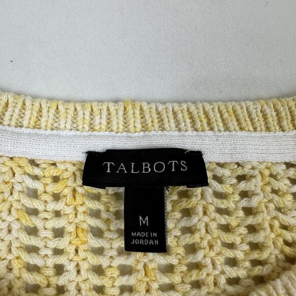 Talbots Yellow Marked Crochet Loose Open Knit Sweater Crew Neck L/S Cotton Sz M - Picture 5 of 9